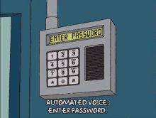 a cartoon illustration of a keypad that says enter password