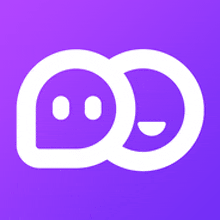 a purple background with a white smiley face in the middle of a circle