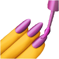 a yellow hand with purple nails is being painted