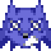 a pixel art drawing of a blue monster with a white mouth and a black nose .