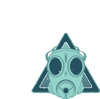 a gas mask is surrounded by a triangle and a warning sign