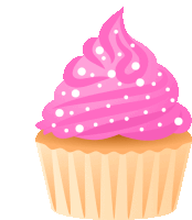 a cupcake with pink frosting and white polka dots on it