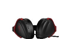 a pair of black and red headphones with a microphone attached