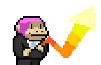 a pixel art of a monkey in a tuxedo holding a rocket