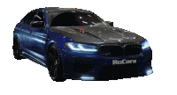 a blue bmw with the word rocars on the side