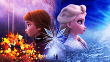 a movie poster for frozen 2 shows elsa and anna standing next to each other