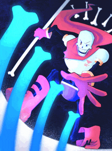 a drawing of papyrus with a red cape holding a stick