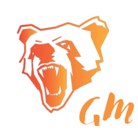 a logo for a company called gm has a bear with its mouth open