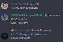 a screenshot of a discord conversation between m urrow and funguy888888