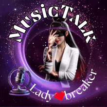 a lady breaker logo with a microphone and a purple background