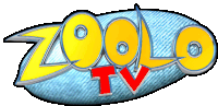 a logo for zoolo tv is shown on a blue background