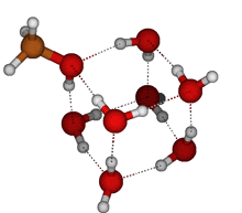 a model of a molecule with red balls and white dots