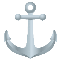 a gray anchor with a white background and a hole in the middle