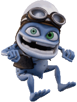 a frog wearing a helmet and goggles is pointing at something