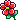 a pixel art illustration of a red flower with a green stem and leaves .