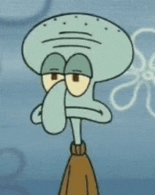 squidward from spongebob squarepants has a very serious look on his face