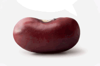 a red bean with a white speech bubble in the background