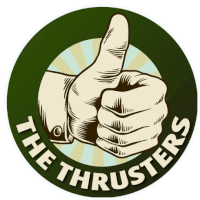 a green circle with a hand giving a thumbs up and the words the thrusters