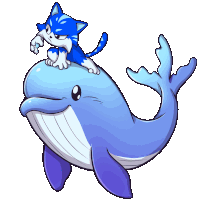 a cat is riding on the back of a whale