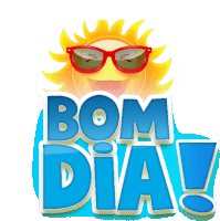 a sun wearing sunglasses and the words bom dia