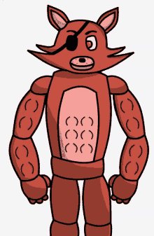 a cartoon drawing of a red robot with muscles