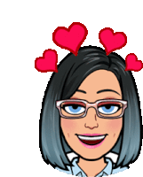 a cartoon of a woman wearing glasses and hearts in her hair