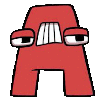 a cartoon drawing of a red letter a with eyes and mouth .