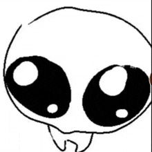 a black and white drawing of a cartoon character 's face with big eyes and teeth .