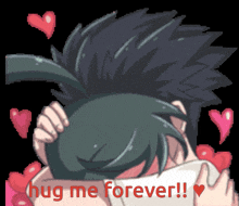 a cartoon of a man hugging another man with the words hug me forever