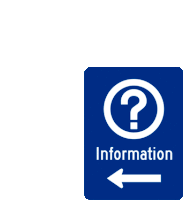 a blue sign with an arrow pointing to information