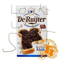 a box of de ruijter chocolate spread with a slice of bread