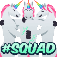 three unicorns are hugging each other with the words #squad written below them