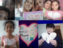 a collage of pictures of people holding up cards that say te amo mama