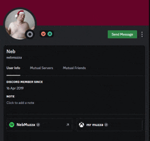 a screenshot of a person 's profile with the name neb