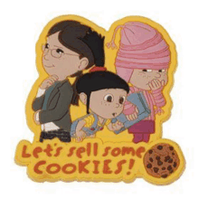 a despicable me sticker that says let 's sell some cookies !