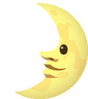 a cartoon crescent moon with a face on it