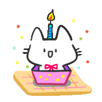 a drawing of a cat with a birthday candle on top