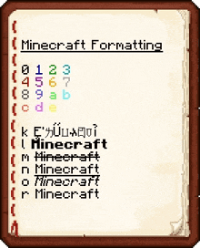 a page of a book that says minecraft formatting