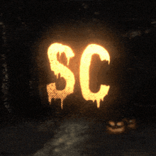 a pumpkin with the letter s and c carved into it