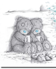 two teddy bears are sitting next to each other on a bench .