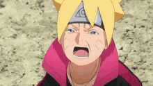 boruto from naruto next generations is crying with his mouth open in a cartoon .