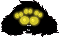 a cartoon drawing of a monster with glowing eyes and teeth