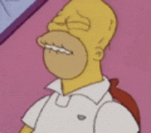 homer simpson is wearing a white polo shirt and a backpack .