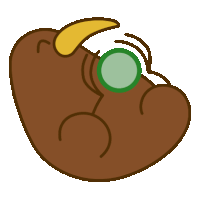 a cartoon drawing of a kiwi holding a green object