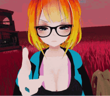 a girl with orange hair and glasses giving a thumbs up