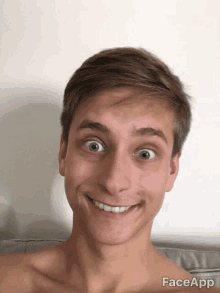 a shirtless young man making a funny face with face app