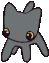 a pixel art drawing of a gray cat with big eyes standing on its hind legs .