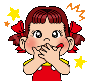 a cartoon of a girl covering her mouth with her hands .