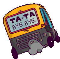 a cartoon drawing of a taxi saying bye bye