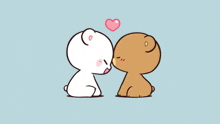 a couple of cartoon bears kissing with a heart above them